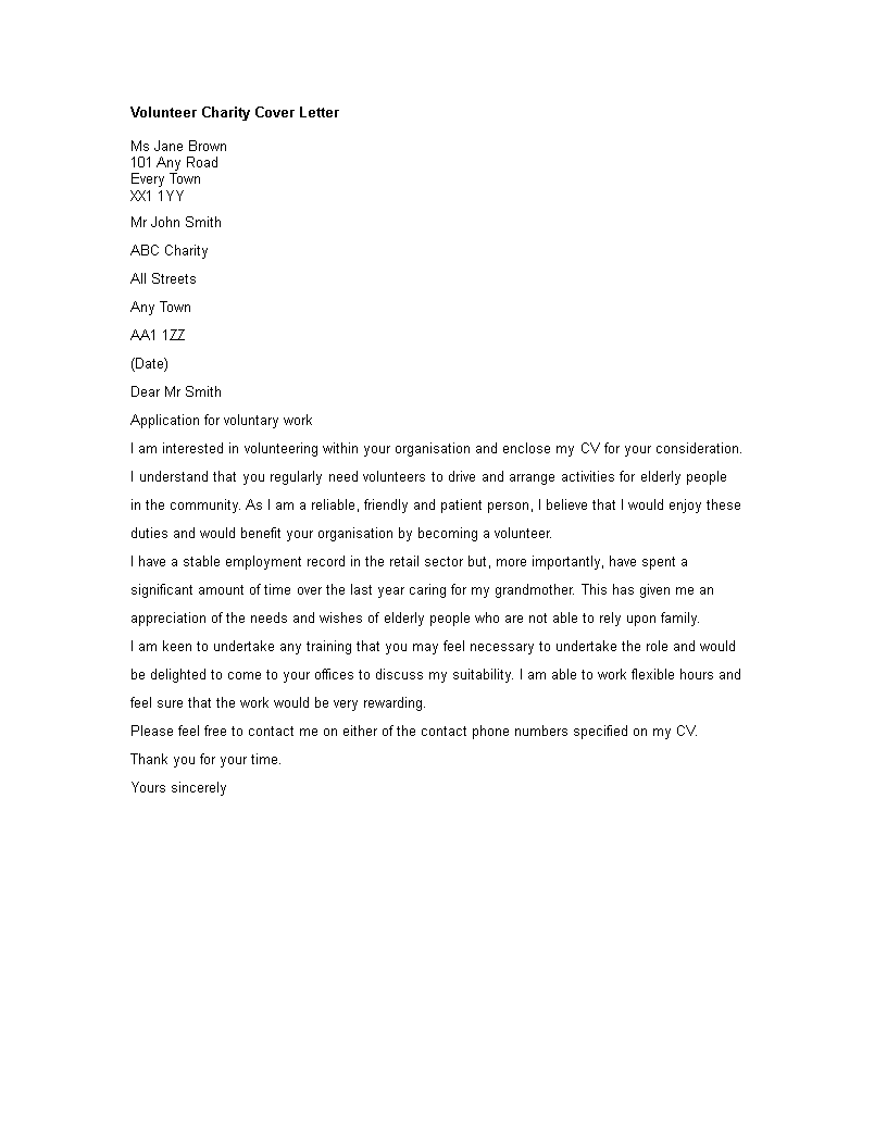 Sample Cover Letter For A Volunteer Position