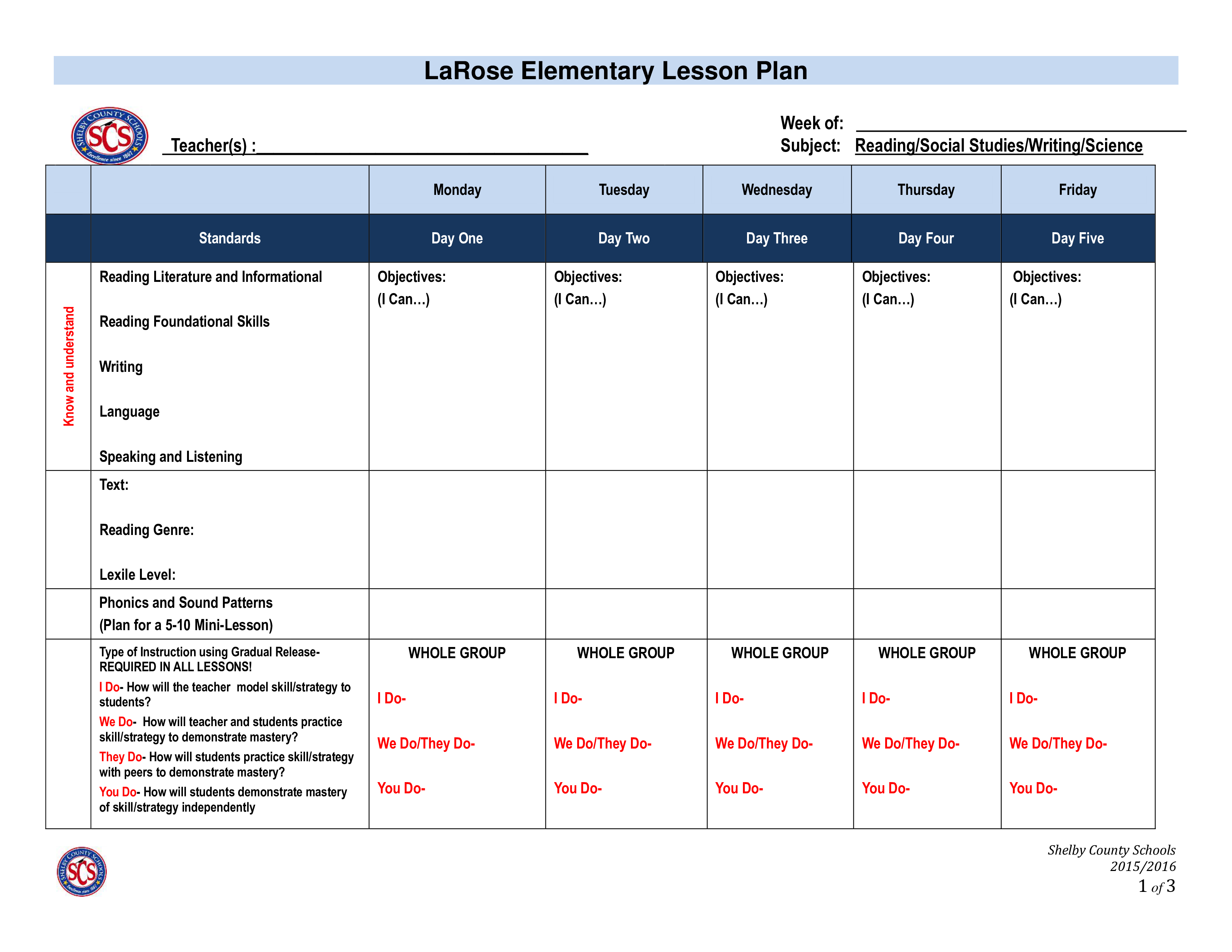 Elementary Lesson Plan Templates at