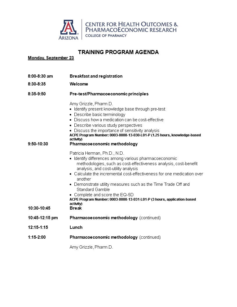 Training Program Agenda Example Templates At Allbusinesstemplates