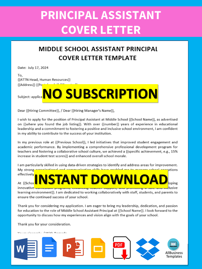 middle school assistant principal cover letter template