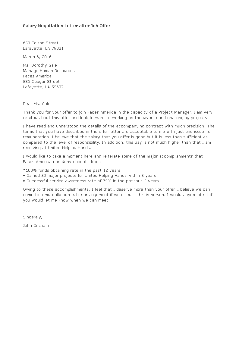 Sample Salary Negotiation Letter After Job Offer For Your Needs 