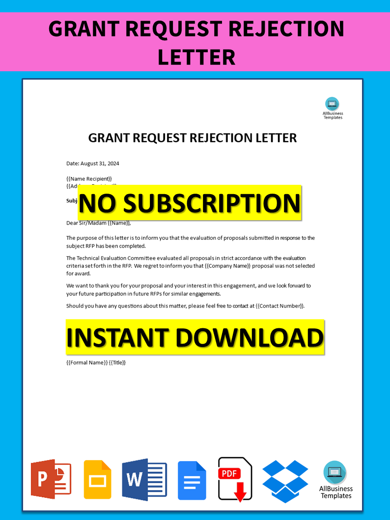 Grant Request Rejection Letter 模板