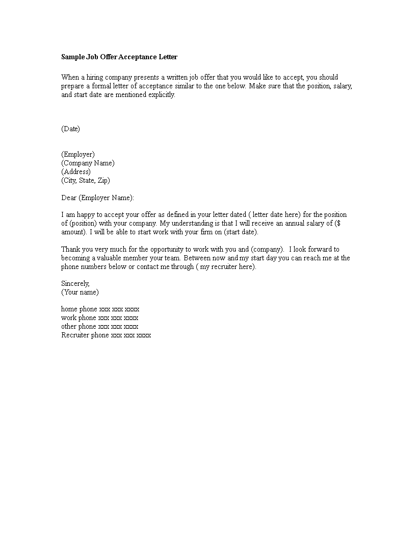 Sample Thank You Letter For Job Offer With Acceptance Templates At 