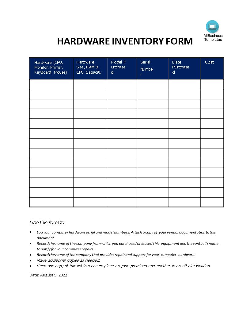 Printable Company Inventory Form Templates At Allbusinesstemplates Com Vrogue