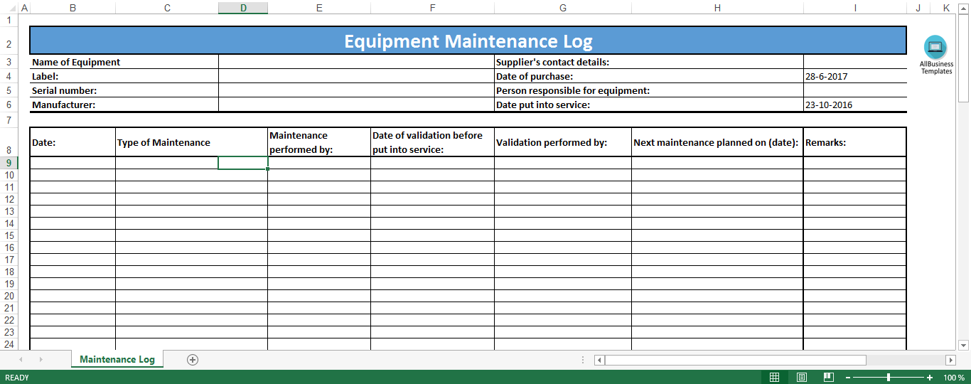 16 Equipment Template Sample Templates Sample Templates