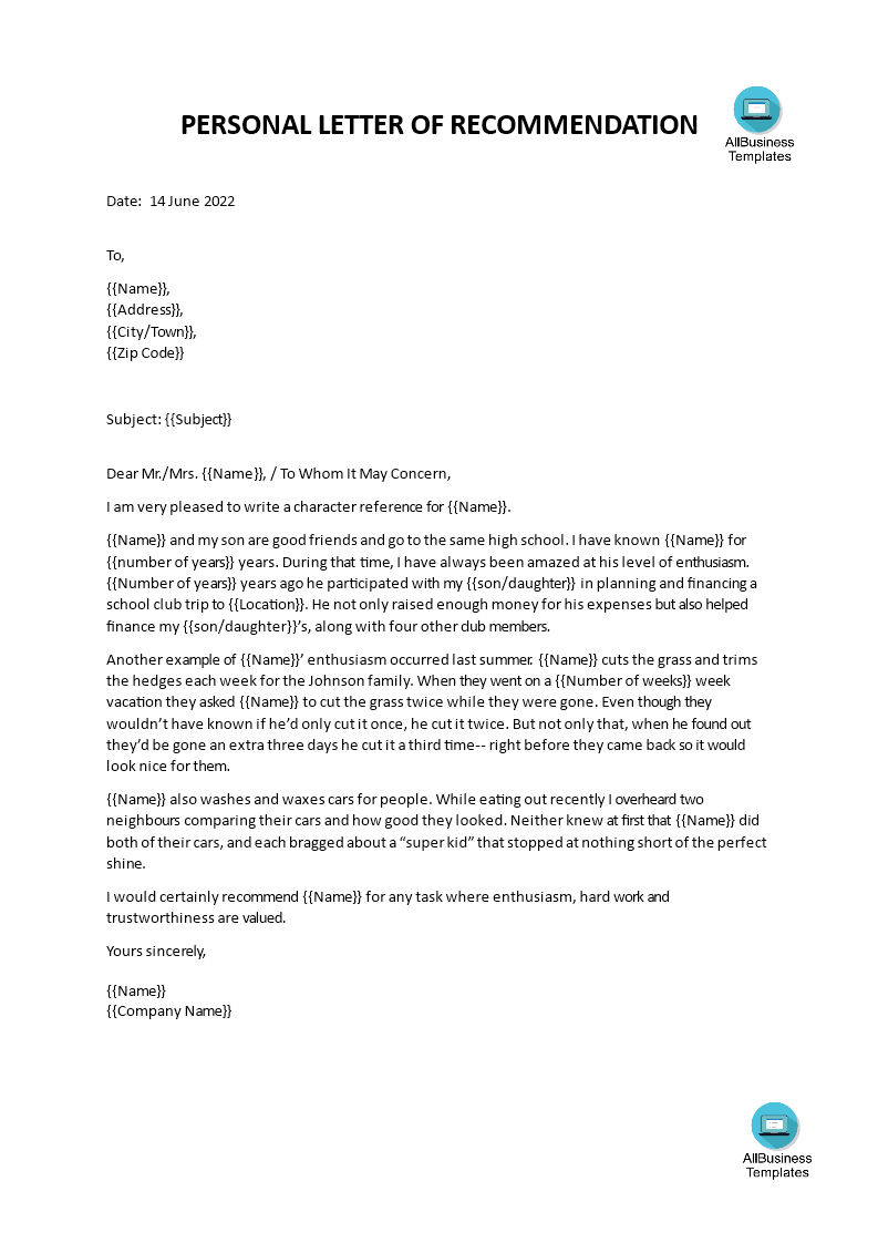 Sample Letter Of Recommendation Templates At 