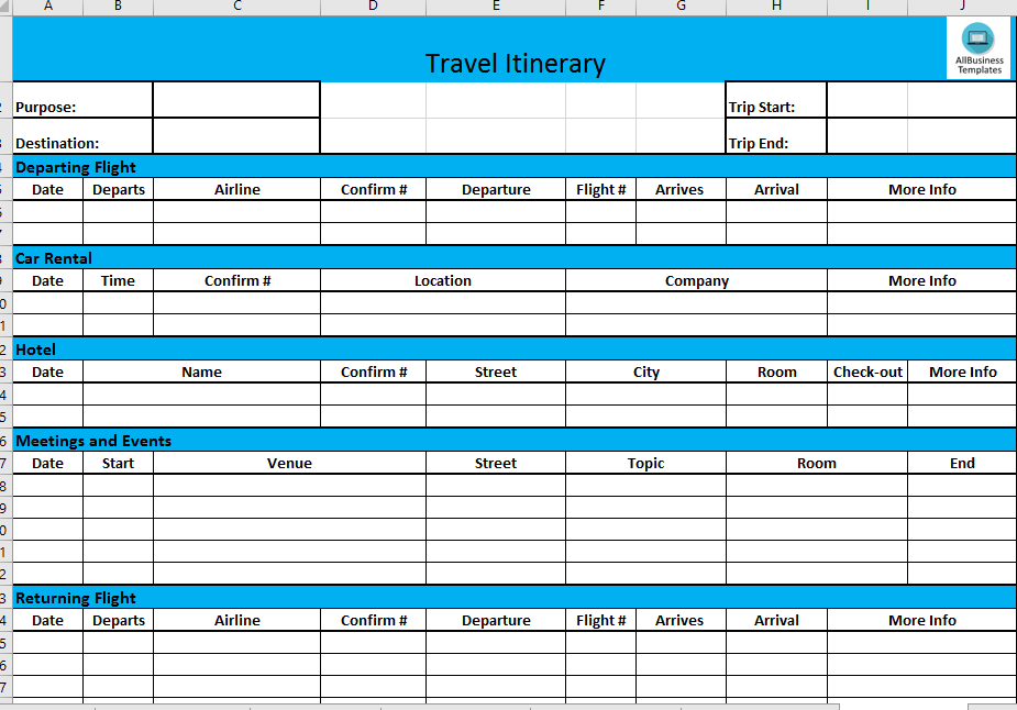 Google Sheets Travel Itinerary Template