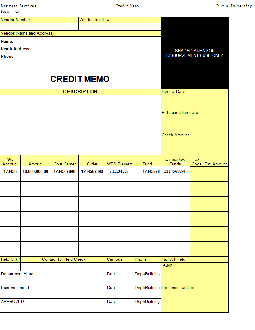 template for credit memo