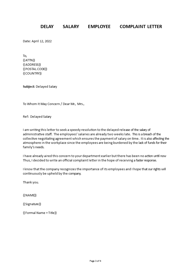 Kostenloses Employee Complaint Letter to Boss