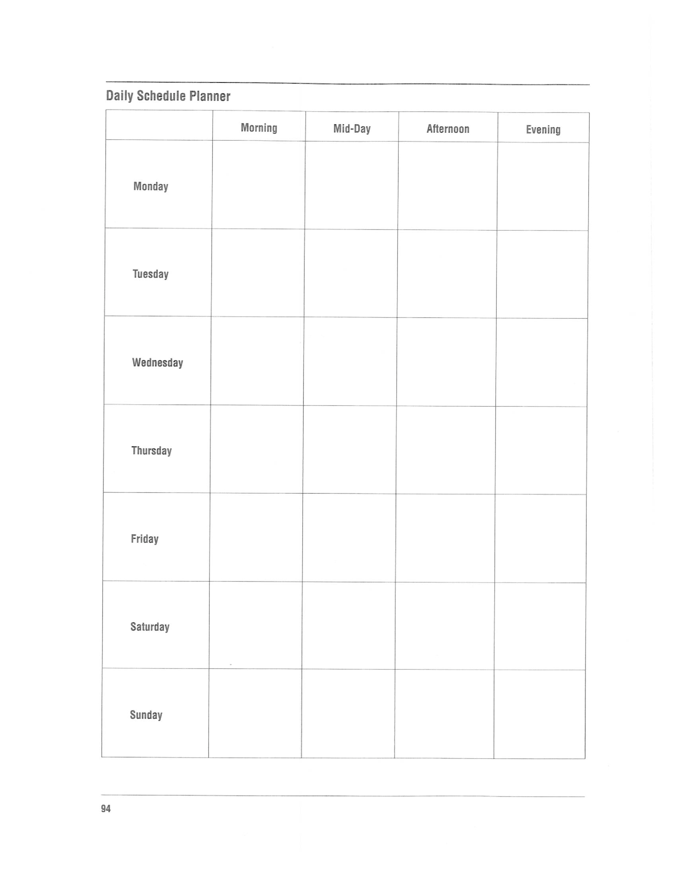 7 Day Printable Weekly Schedule Template