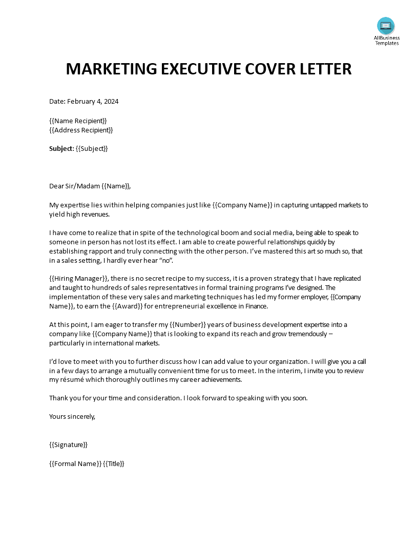 junior marketing executive cover letter