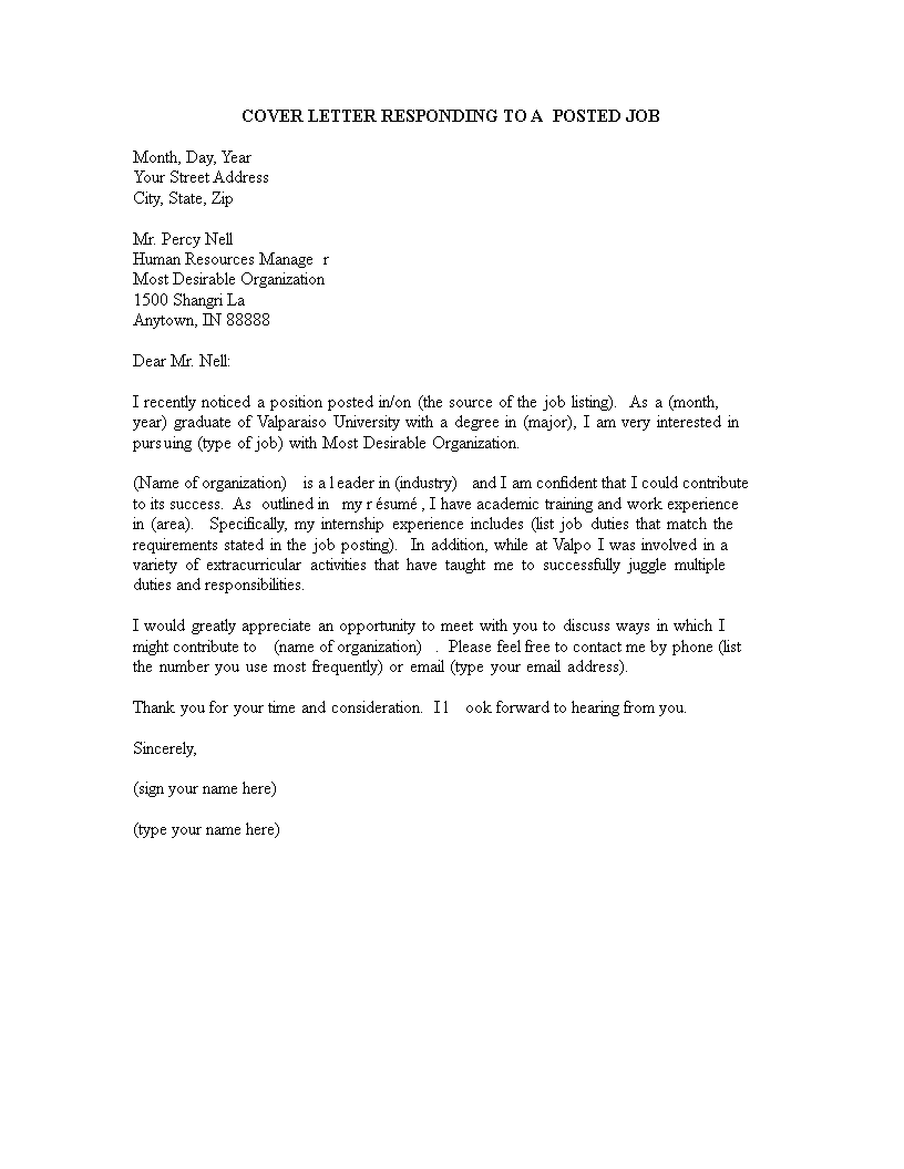 cover letter in response to job advertisement