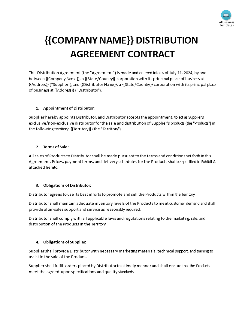 distribution contract template