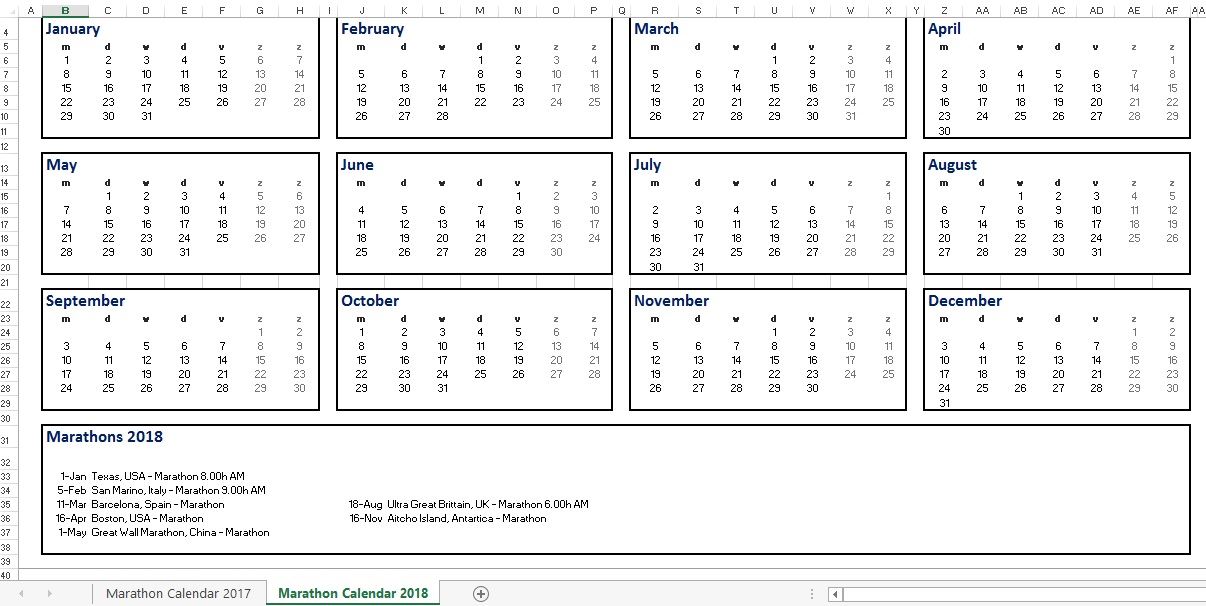 marathon calendar excel templates at allbusinesstemplatescom