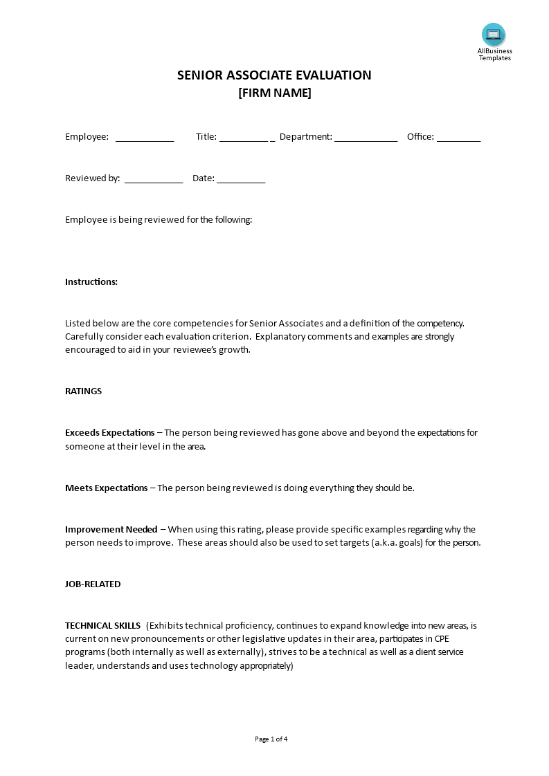 hr senior associate evaluation form modèles