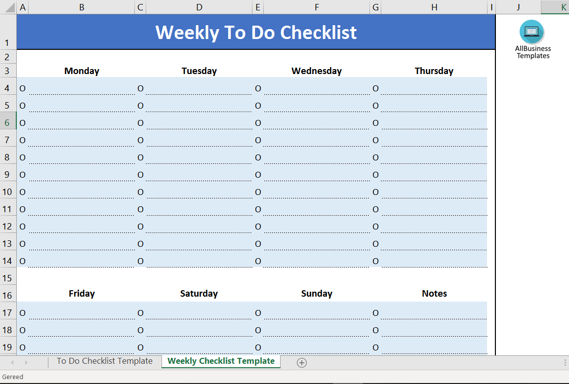 weekly to-do checklist excel template plantilla imagen principal