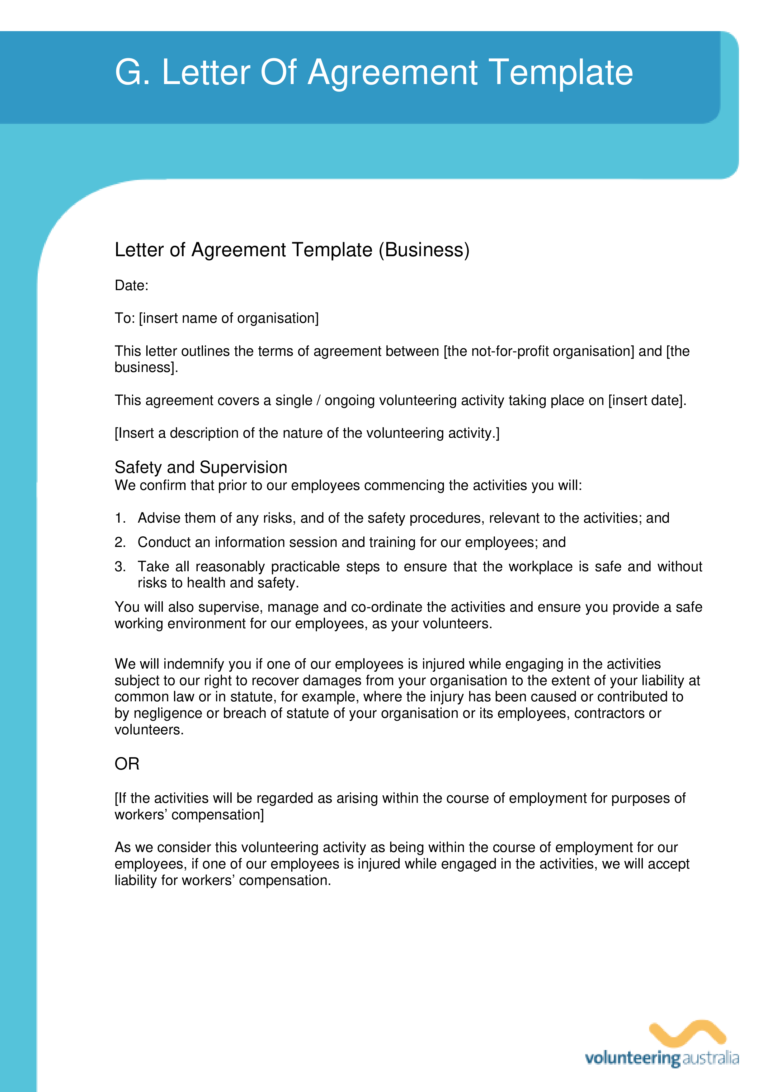 Letter Of Agreement Sample Templates At Allbusinesstemplates