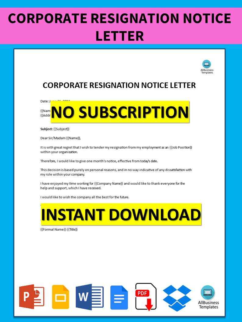 corporate resignation notice letter modèles