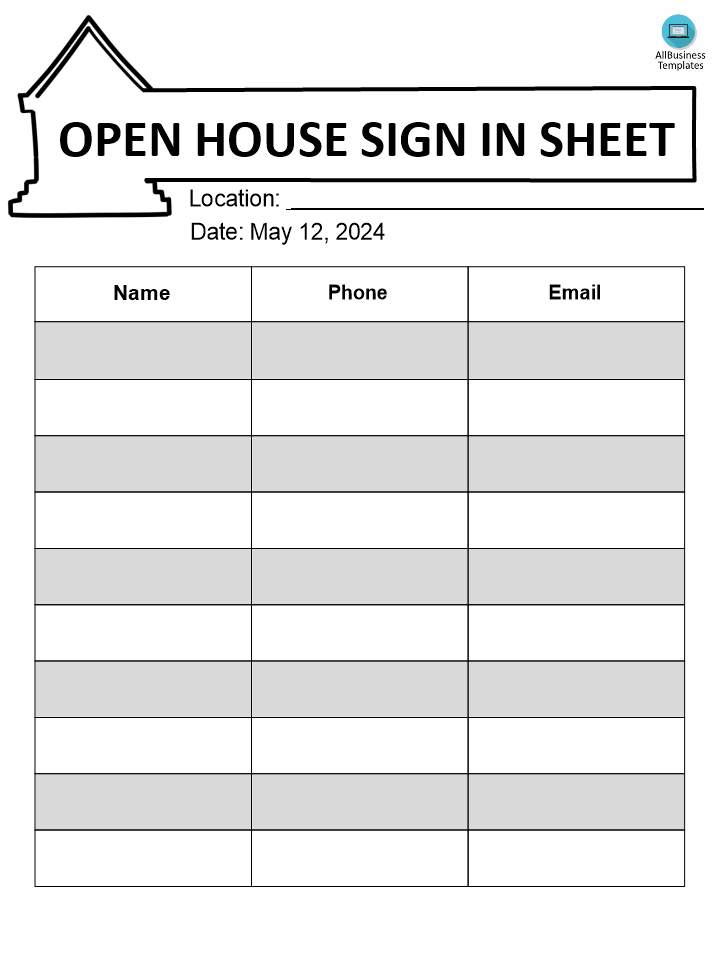 Open House Sign In Sheet Word Doc main image