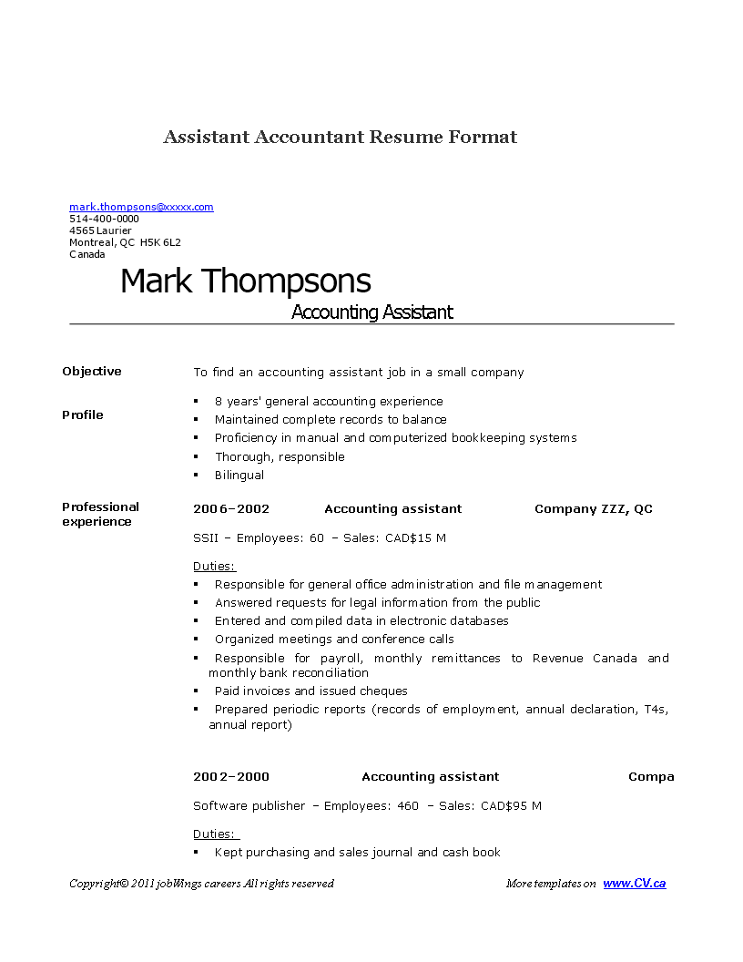 Assistant Accountant Resume main image