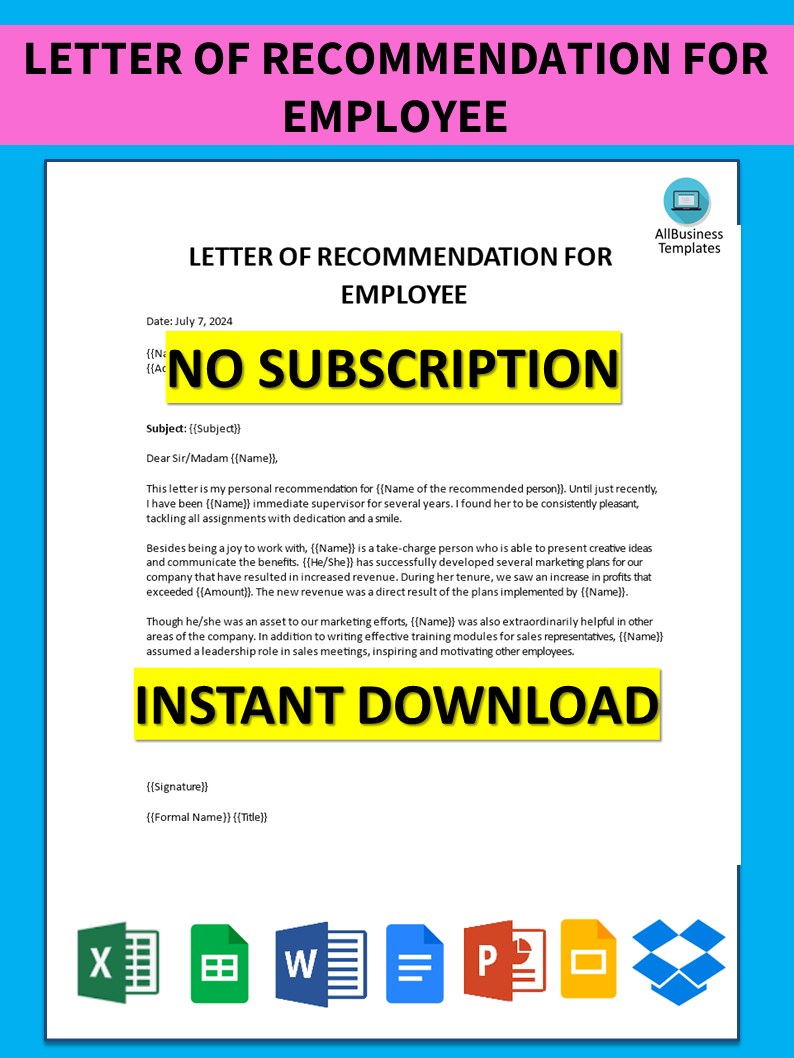 sample letter of recommendation for employee Hauptschablonenbild