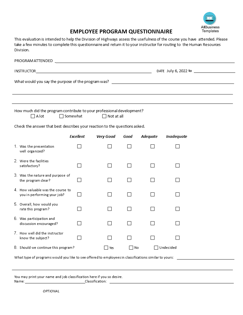 Gratis Transport Medewerker Evaluatie Formulier