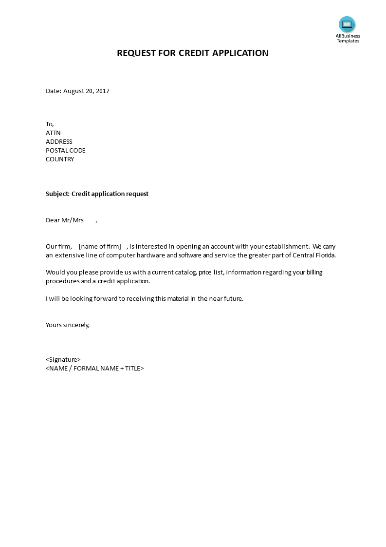 application letter as a credit manager