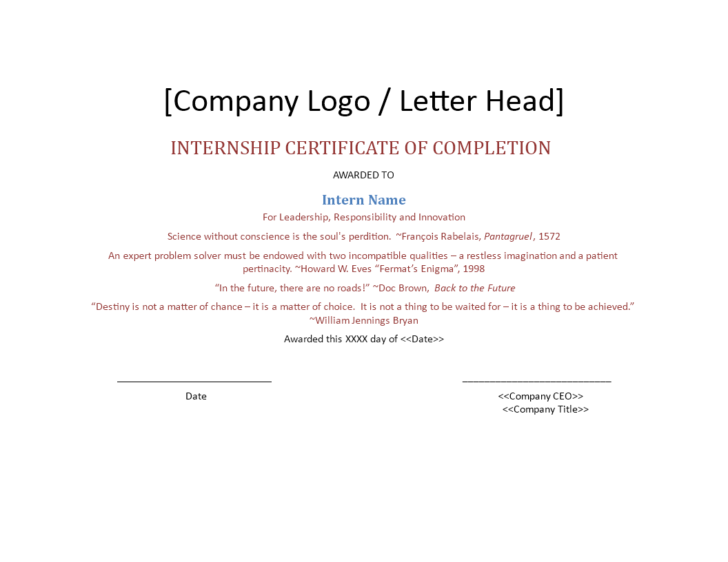 Internship Certificate Letter main image