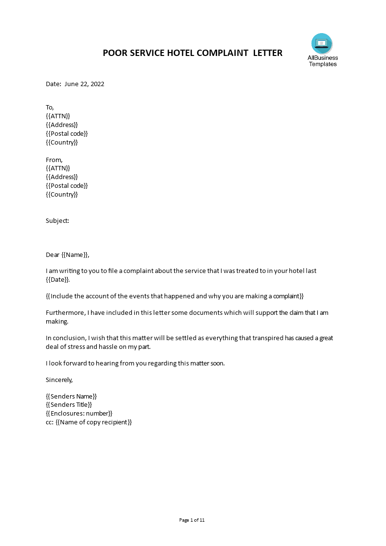 Kostenloses Complaint Letter For Poor Customer Service