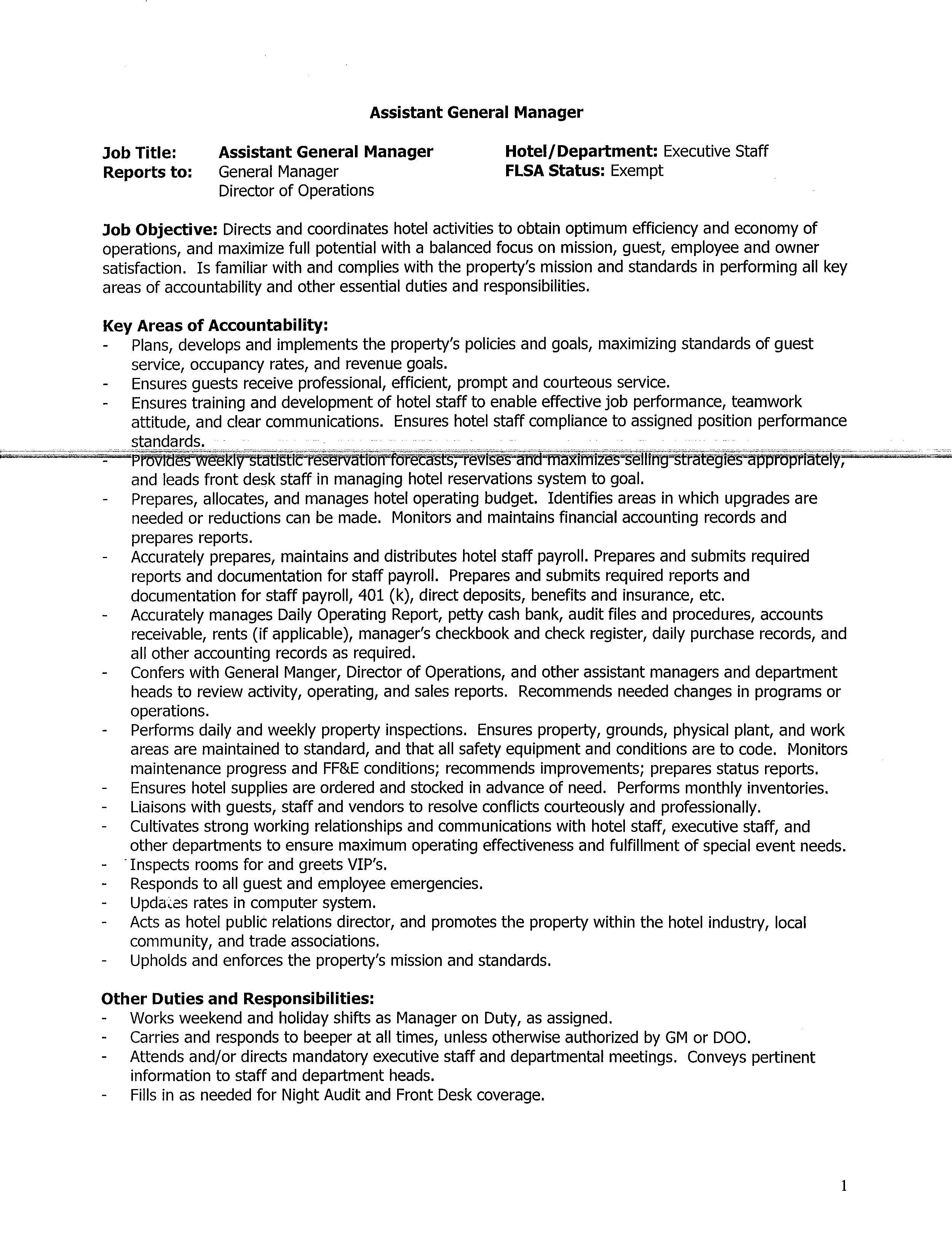 Kostenloses General Manager Assistant Job Description Template