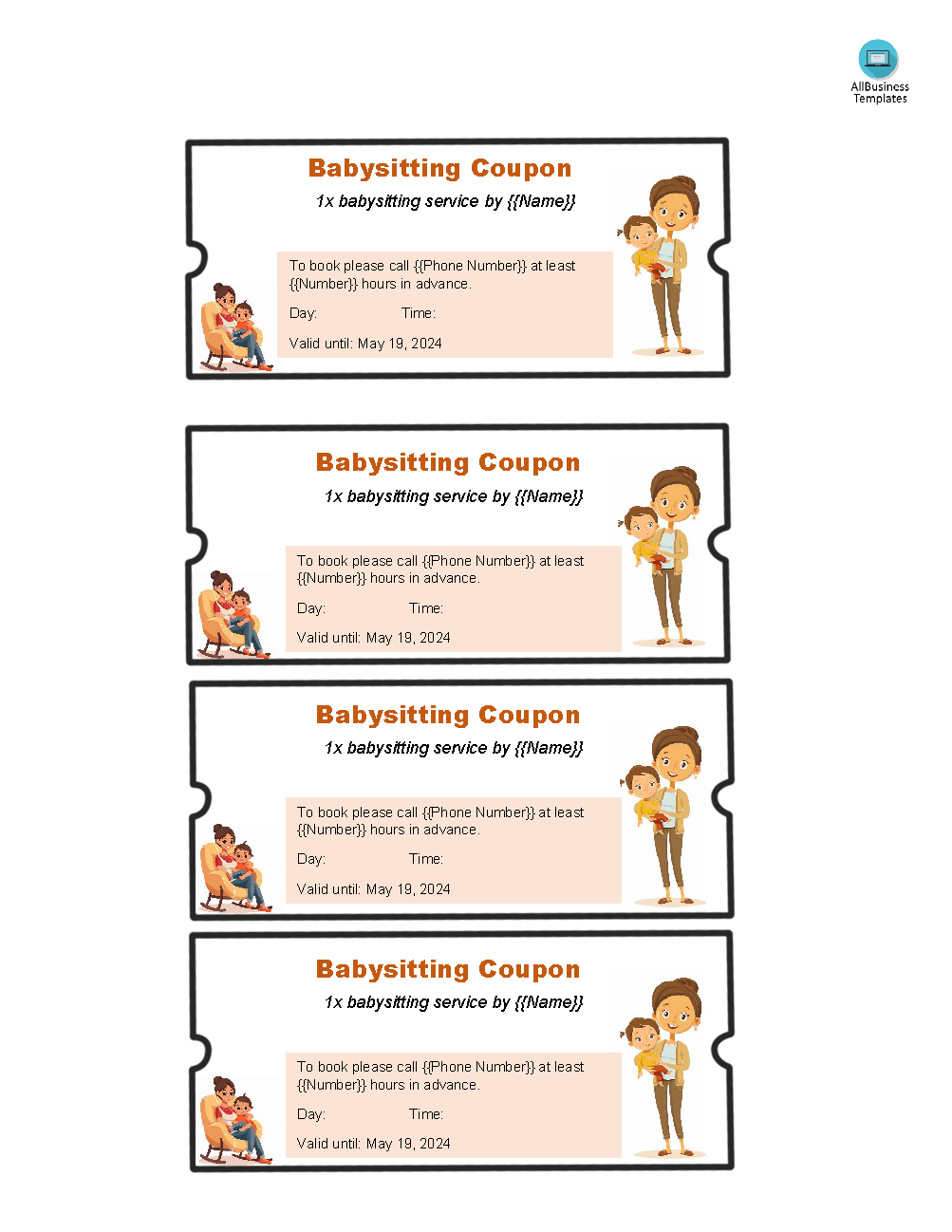 Babysitting Coupon Template Word 模板