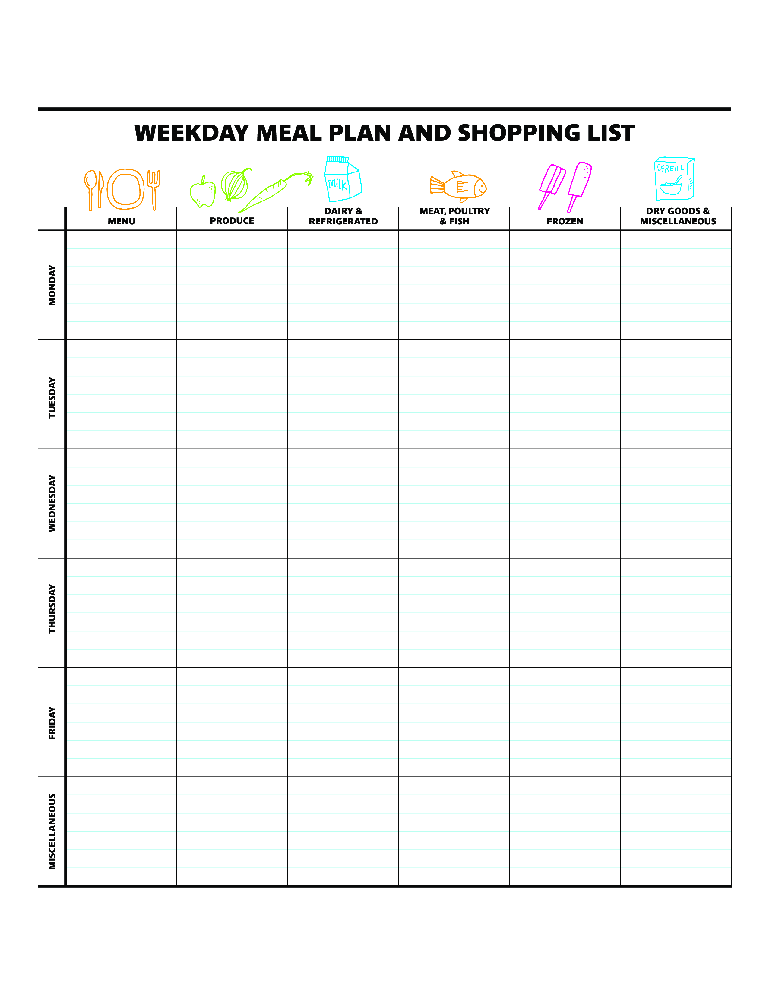 printable free dinner only meal planner