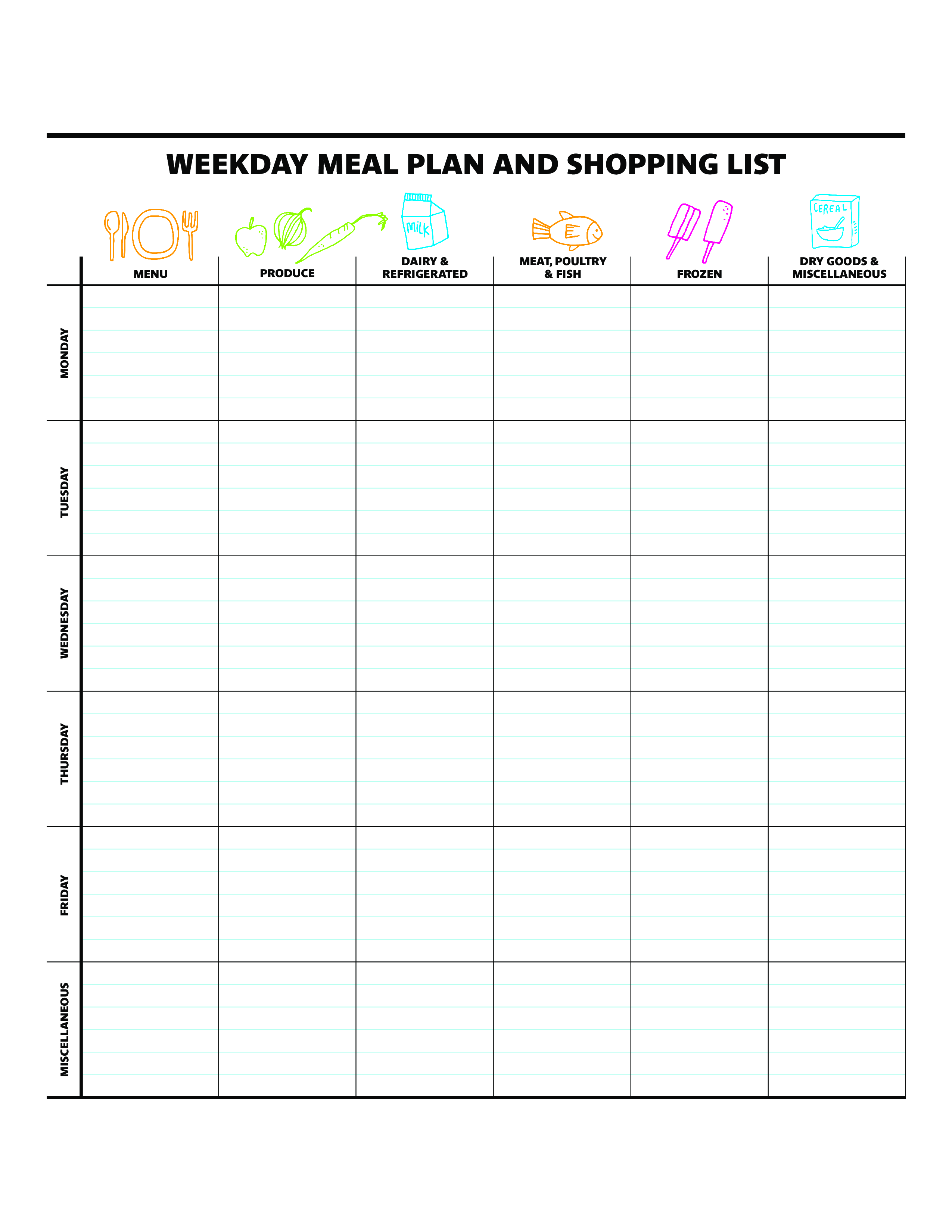 Weekly Dinner Meal Planner Templates At Allbusinesstemplates