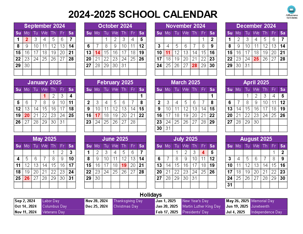 Year Round School Schedule Template