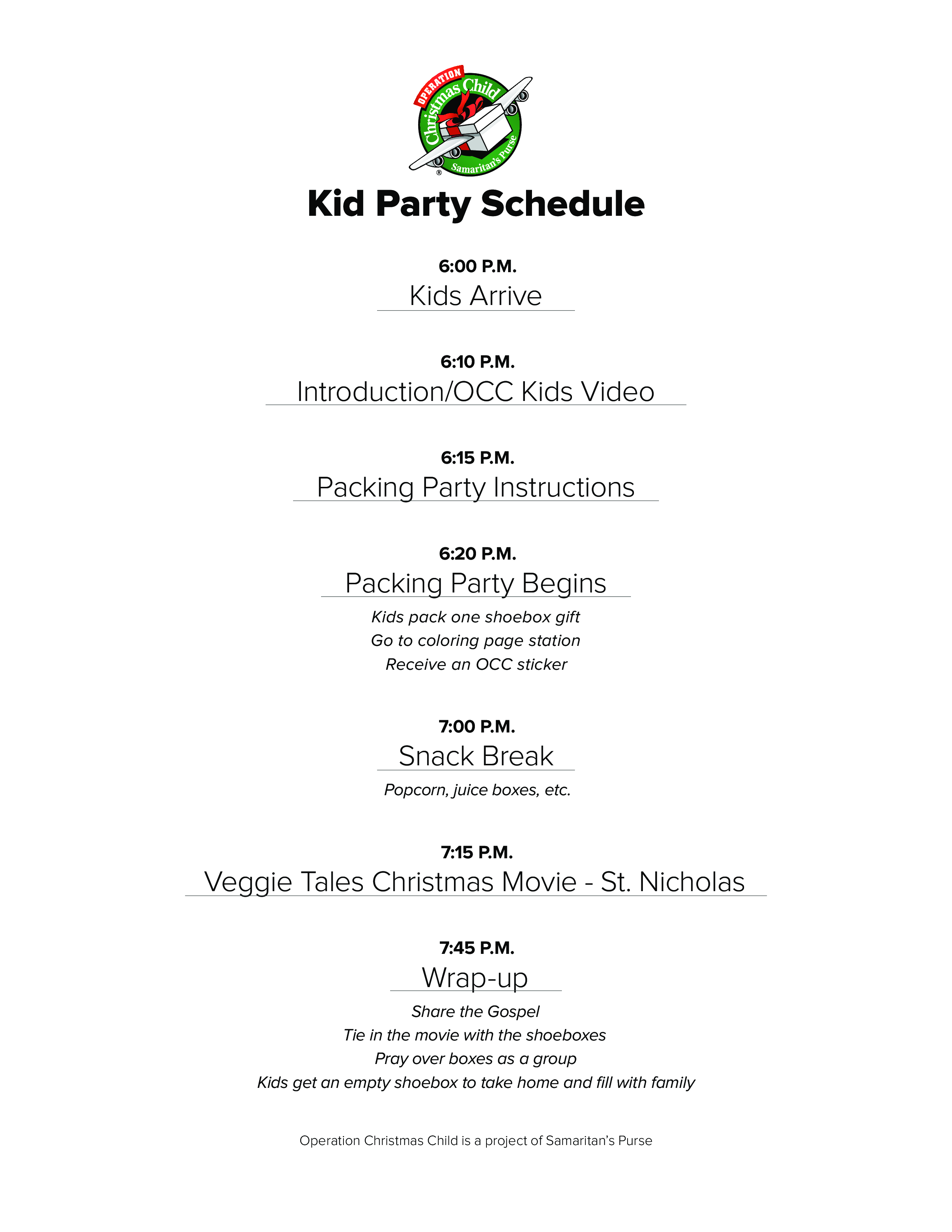Kid's Party Schedule Templates at