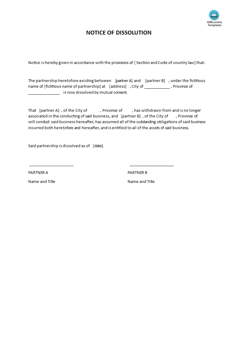 Letter Of Dissolution Template