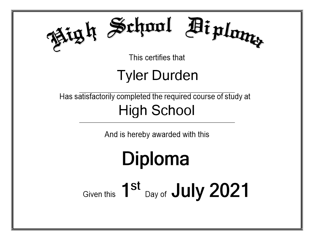 high school diploma sample template