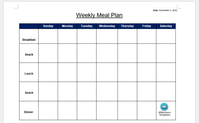 meal planning calendar Hauptschablonenbild