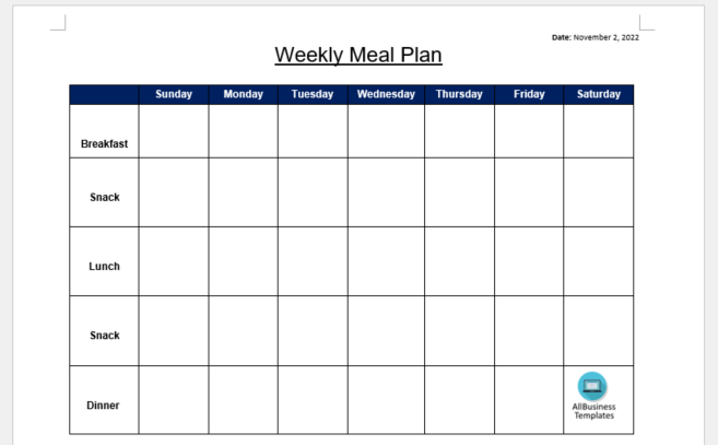 T l charger Gratuit Meal Planning Calendar