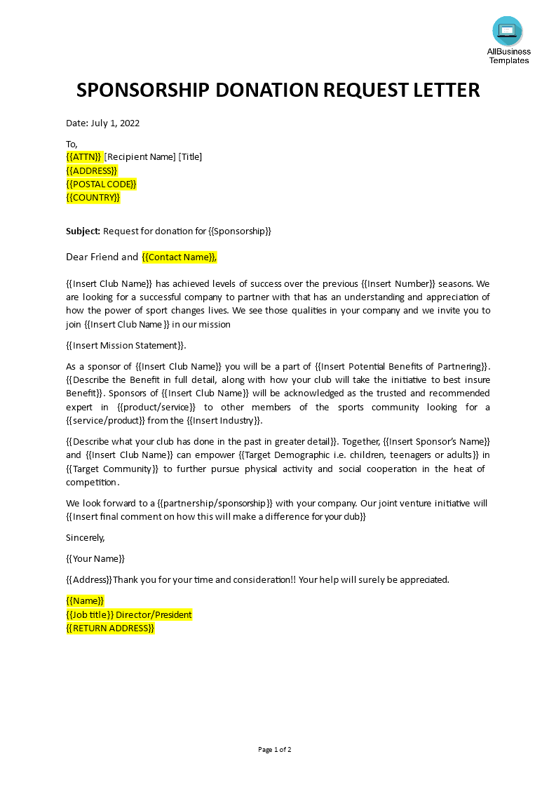  Corporate Sponsorship Letter Sample Request Letter For Sponsorship 