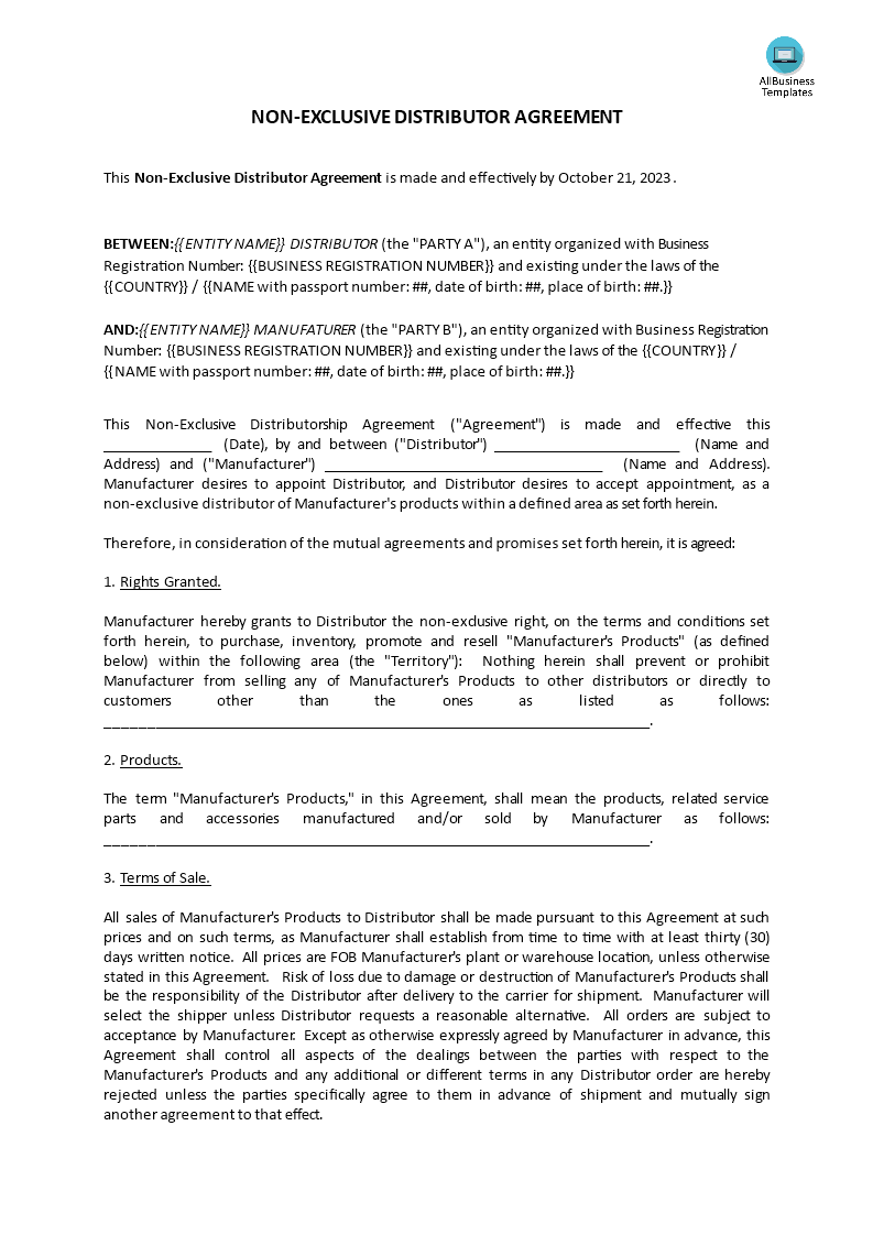 distributor agreement voorbeeld afbeelding 