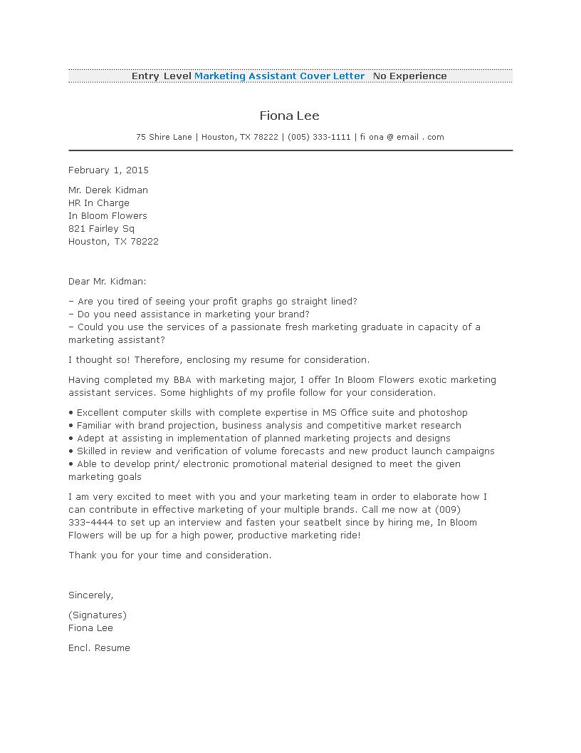 Cover Letter For Marketing Job With No Experience - 90 ...