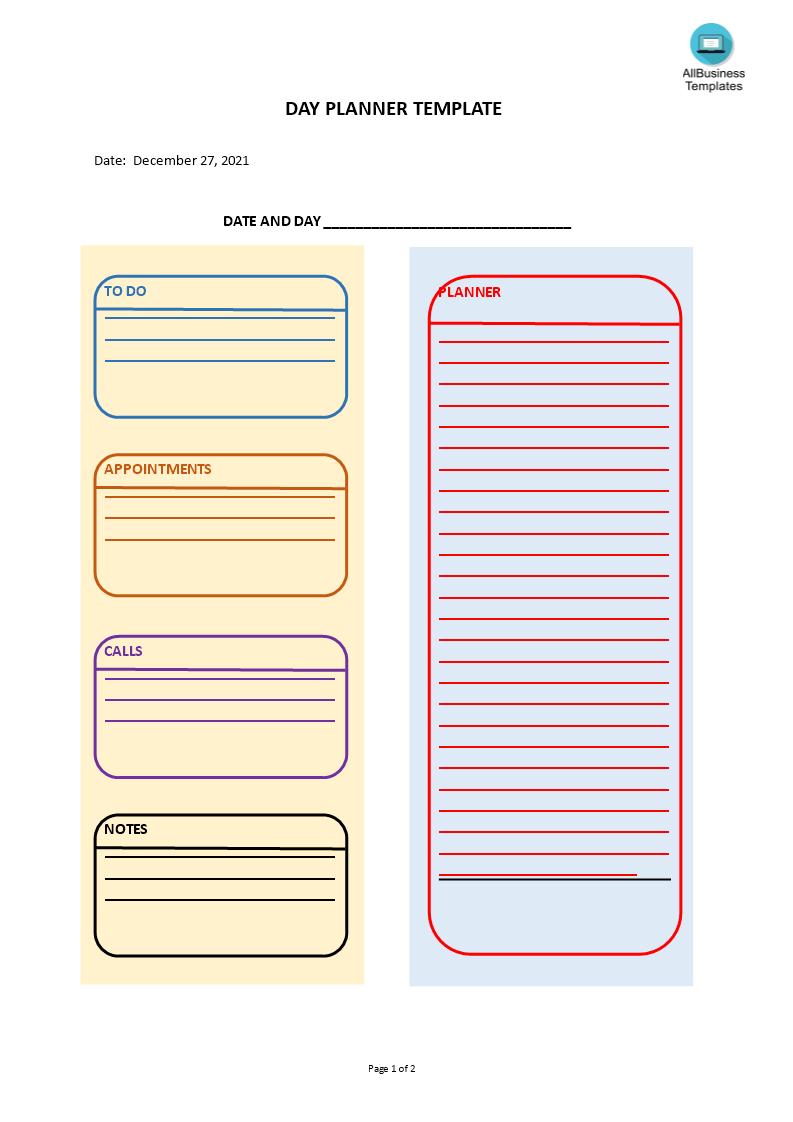 day planner template template