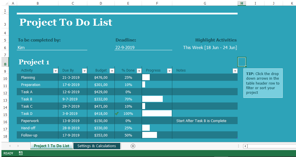 make to do list in excel