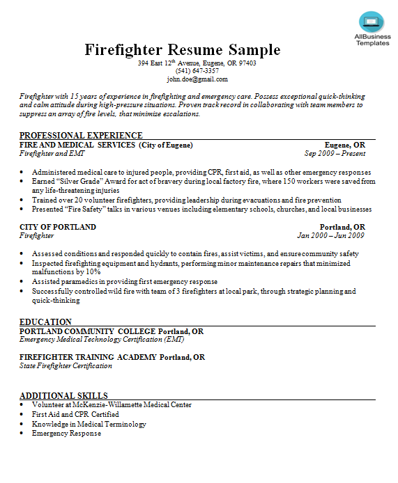 Firefighter Resume Sample main image