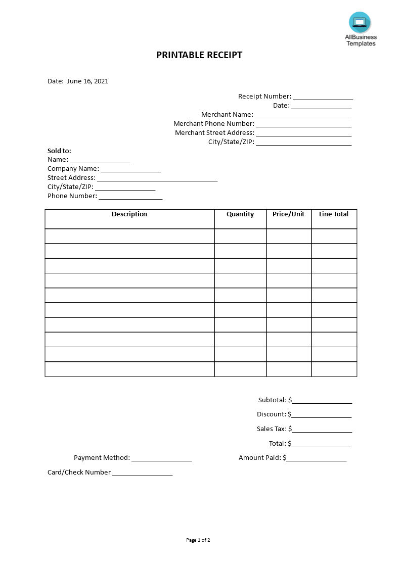 simple receipt template templates at allbusinesstemplates com