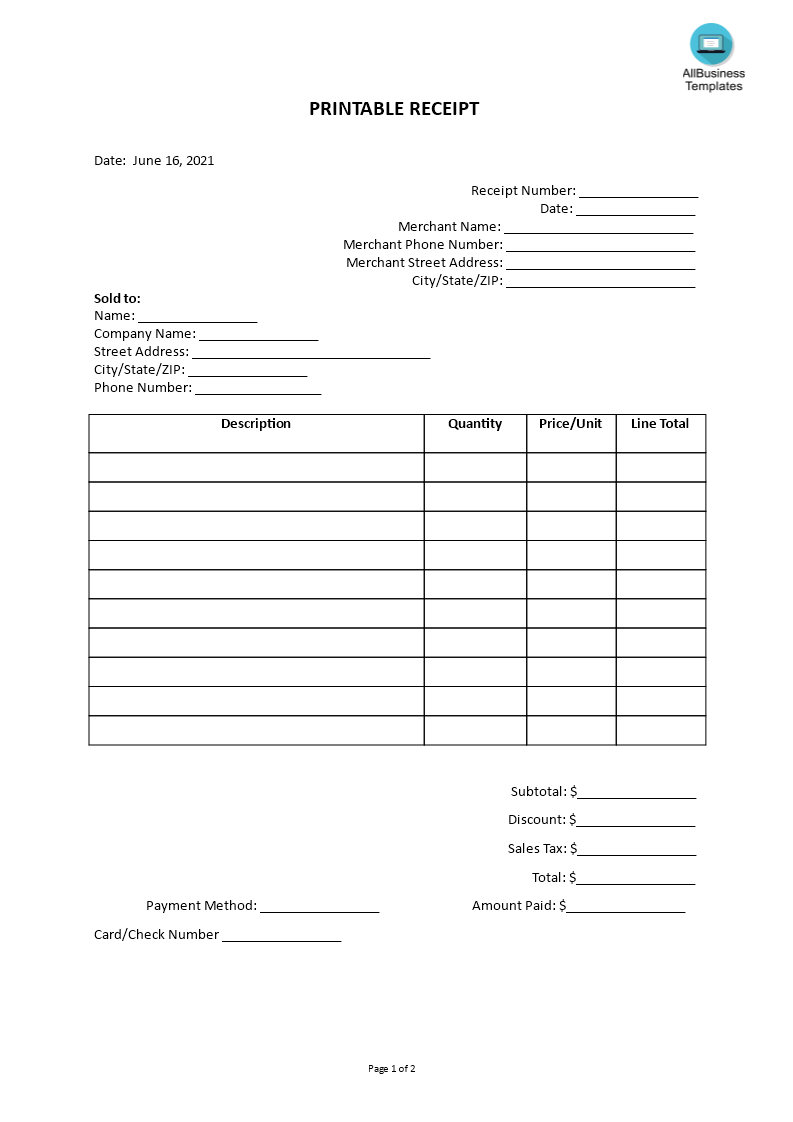 Simple Receipt Template Templates At Allbusinesstemplates