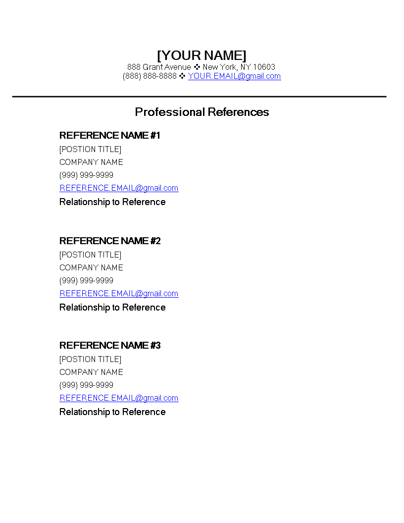 Professional Reference Page Template Templates At 