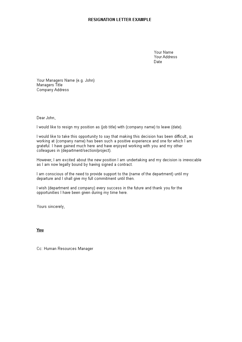 Official Resignation Letter To Manager Templates At 