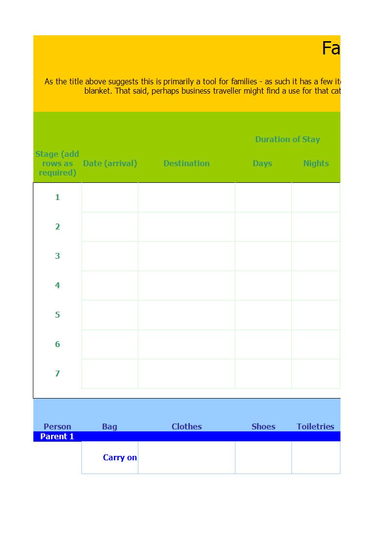 itinerary model template